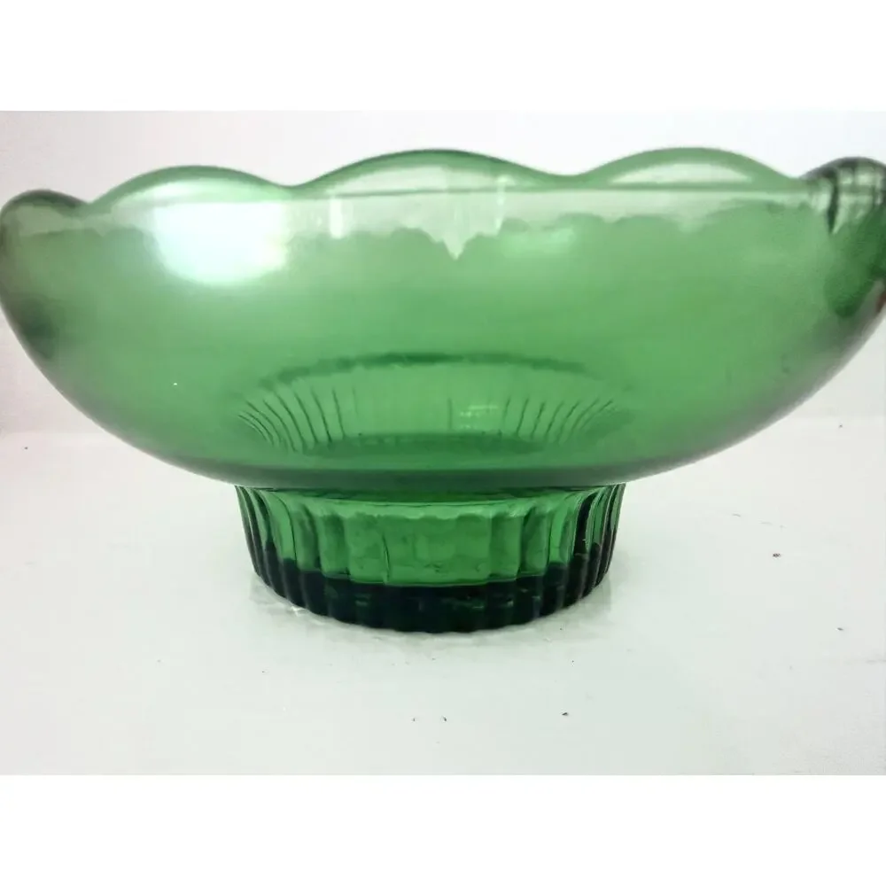 Pair E O Brody Green Glass M2000 Pedestal Candy Dishes Cleveland Ohio Vintage